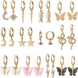 9/10/12 Pairs Mini Hoop Earrings with Multi-style Charm Dangling for Women